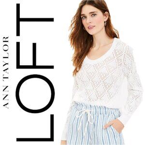 Loft snow white bobble pointelle scoop neck sweater (L) - NWOT